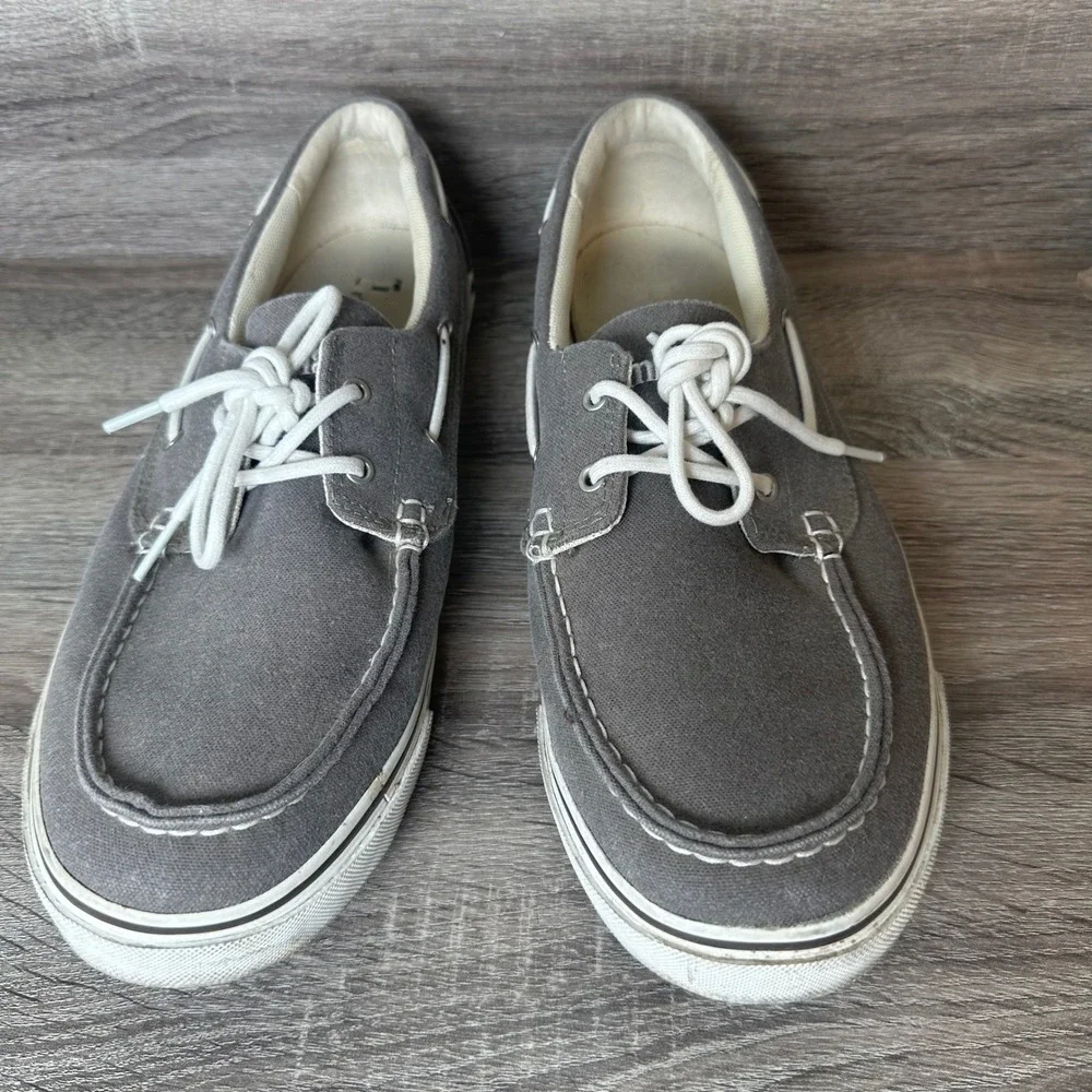 Timberland Sneakers Mens 11.5 Grey Canvas Boat Shoes Low Top Loafers Casual READ